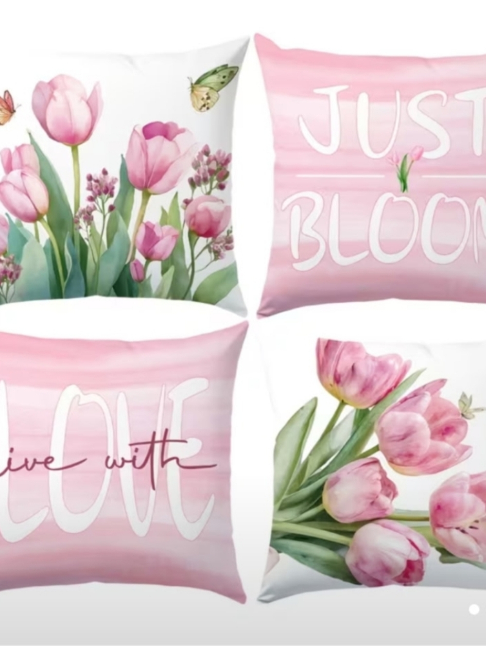4 PCs. Pink Tulip Floral Accent Pillow Set - Live With Love / Just Bloom